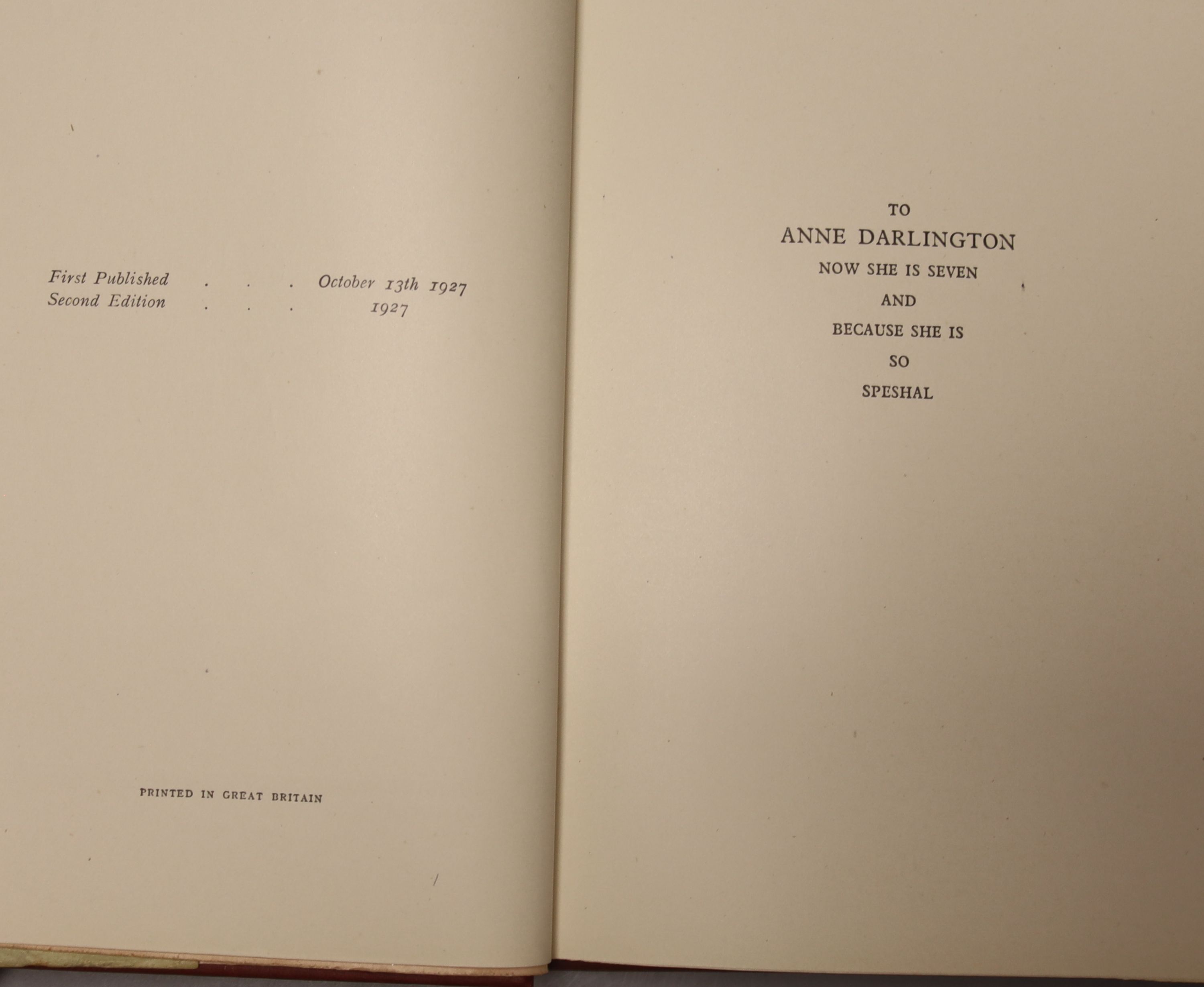 Milne, A.A., 'Winnie The Pooh', 8 vols, (d.j. present, some tears and losses, Methven & Co. Ltd., 2nd edition, together with Milne, A.A. 'Now We Are Six', 8 vols (d.j. present, some minor tears and losses, Methven & Co.,